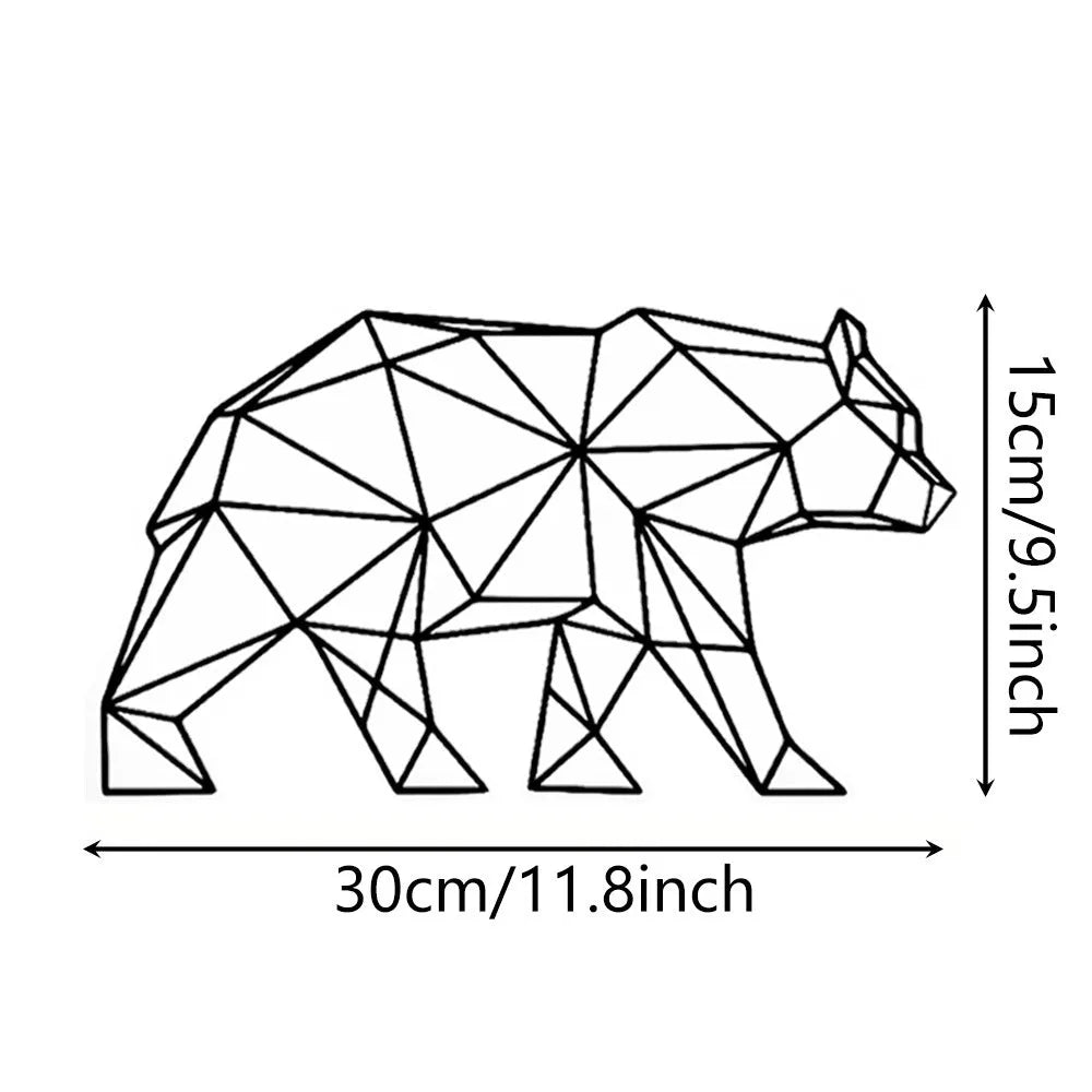 Black iron metal wall hanging decoration with polar bear silhouette line art design on a white background