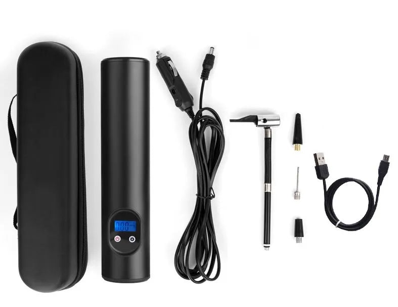 Portable electric tyre inflator with LCD pressure gauge and LED flashlight, 2000mAh battery, 150 PSI maximum pressure