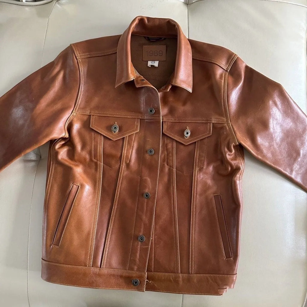 American Western cowboy genuine cowhide leather short jacket for men in black colour
