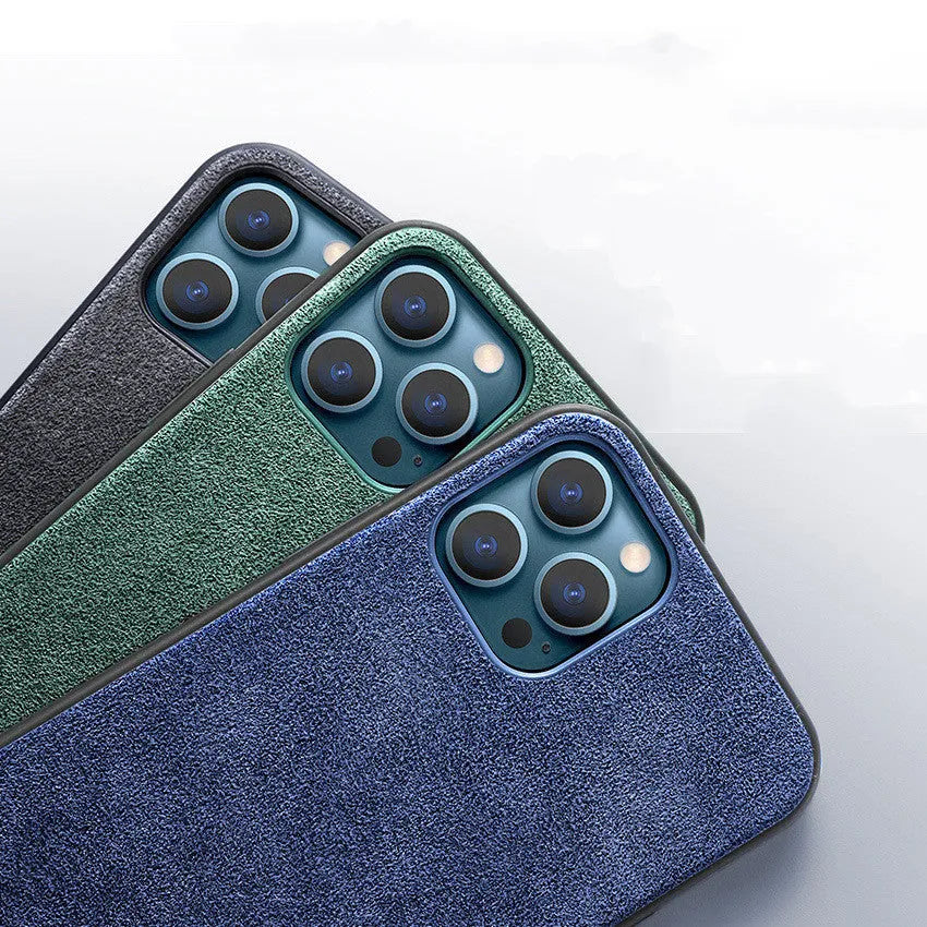 Suede iPhone phone case in dark blue colour showing back cover design