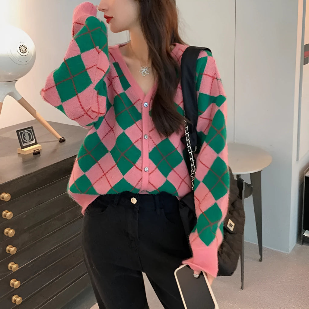 Acrylic knitted casual cardigan coat in macaron colours including pink, green, black, khaki, with regular sleeves.