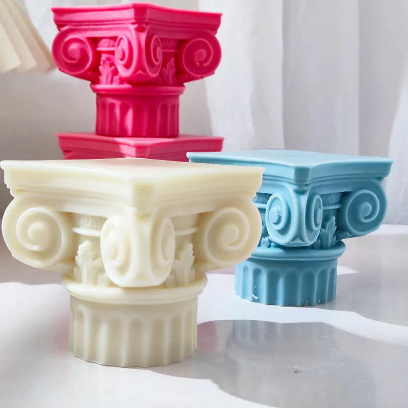 Flexible silicone Roman pillar mould for candles, baking, and craft projects.