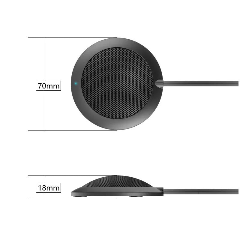 Black USB desktop microphone with metal mesh cover and 70mm diameter for computer recording