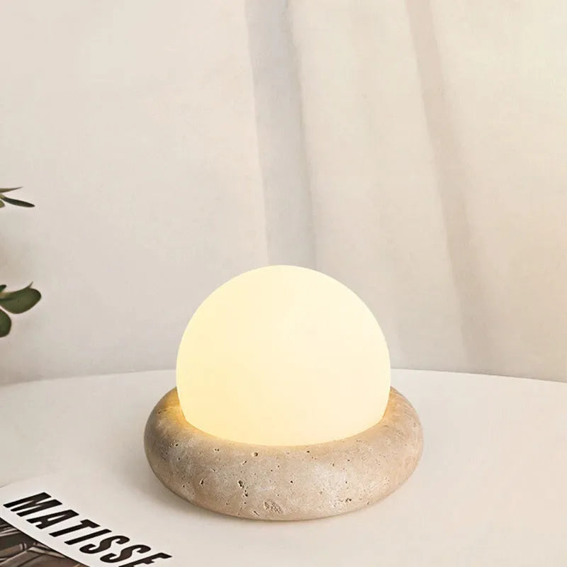 Modern simple bedside night lamp with remote control, yellow cave stone light, 15.5cm diameter