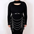 Black PU leather adjustable waist chain ornament for adult women.