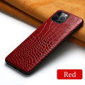 Genuine leather iPhone case with crocodile pattern texture in brown colour.