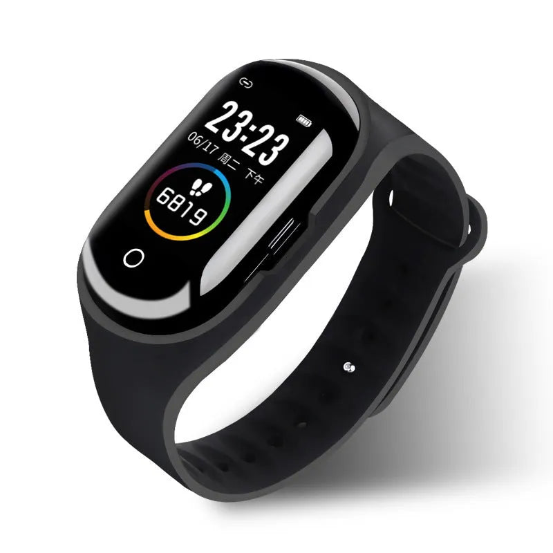 Smart bracelet earphone combo wearable device with 1-inch screen on silicone wristband