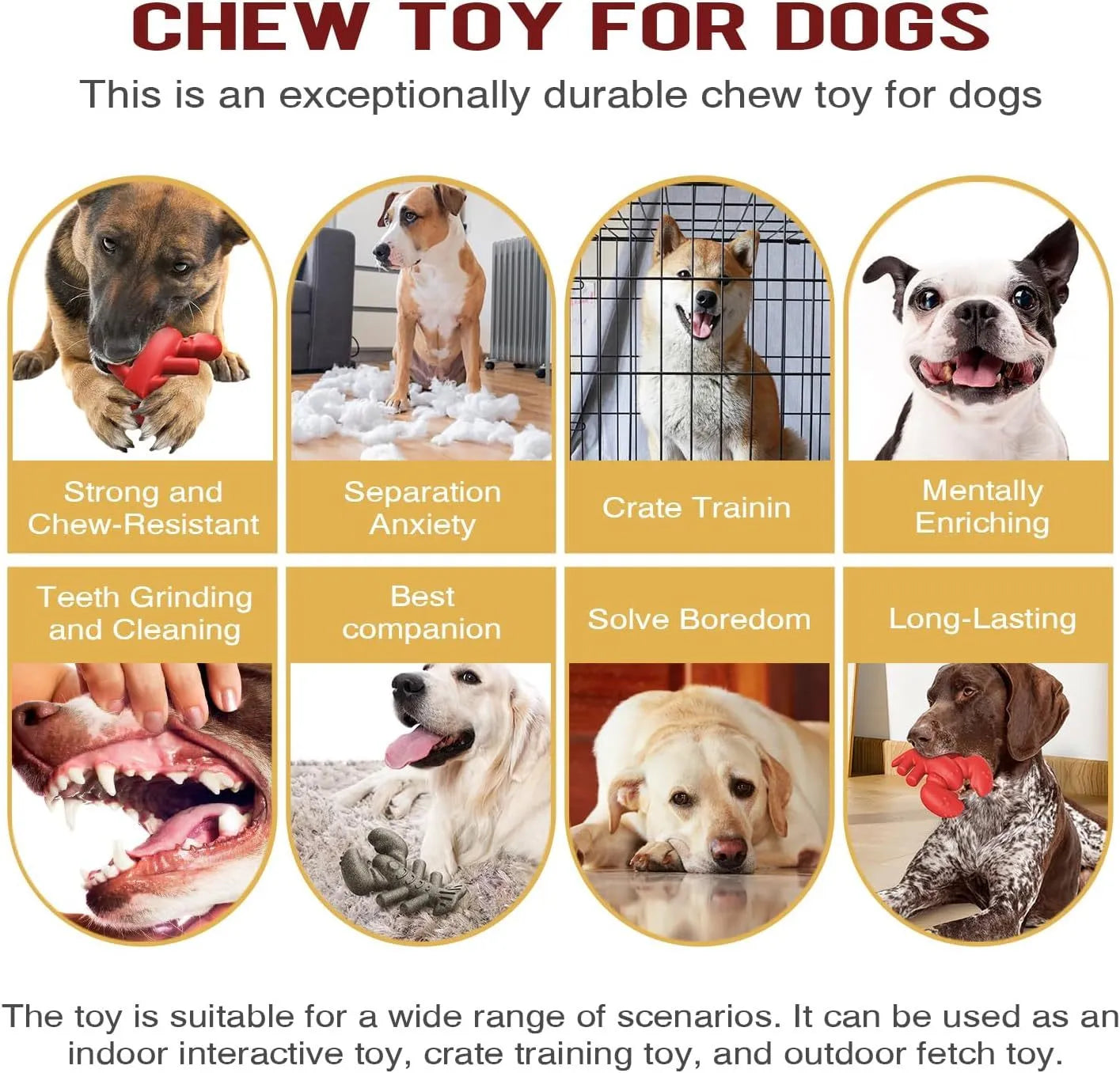 Red nylon dog chew toy for large dogs with bone design for aggressive chewers