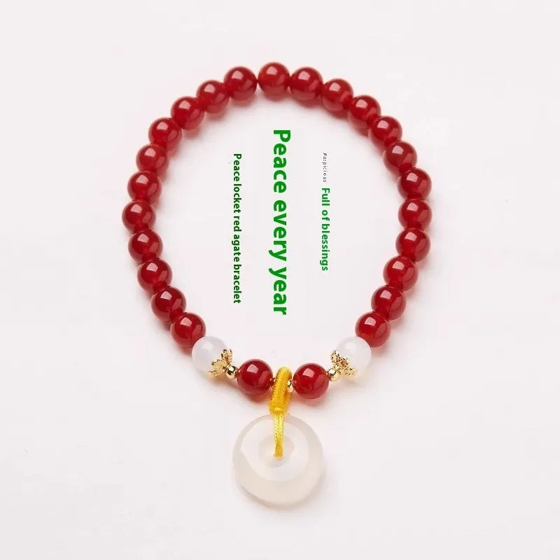 Handmade Chinese style agate and strawberry quartz safety buckle bracelet with 6mm beads
