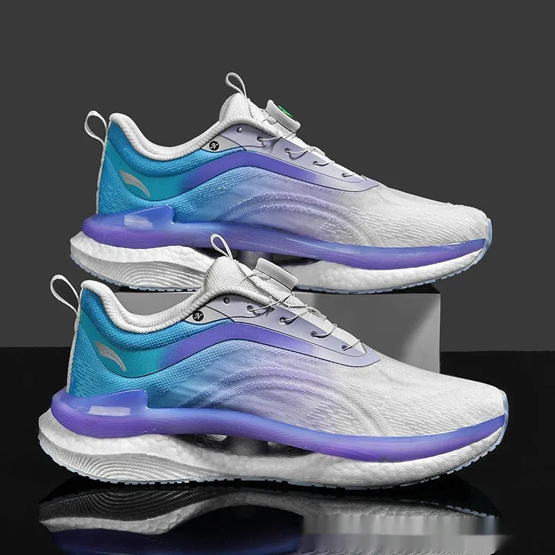 Men's high-top breathable running shoes in cotton candy colour with mesh construction and composite sole