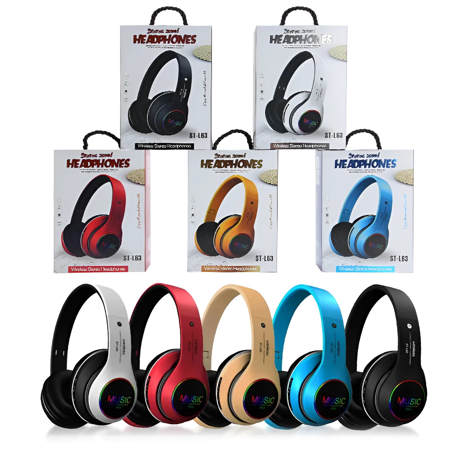 Black Bluetooth over-ear headset with microphone, showing USB charging port and 3.5mm jack