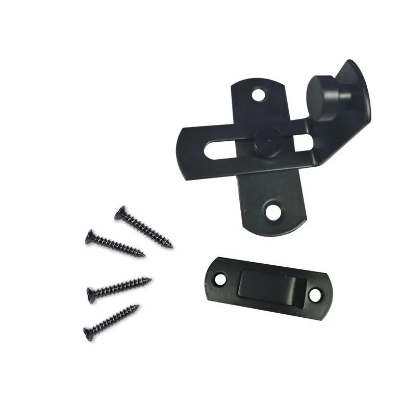 90-degree sliding door lock in black carbon steel and stainless steel versions with flat shackles