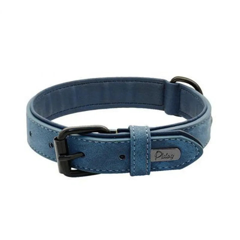 Adjustable anti-loss dog collar in purple showing double-layer construction with PU front and microfibre back.