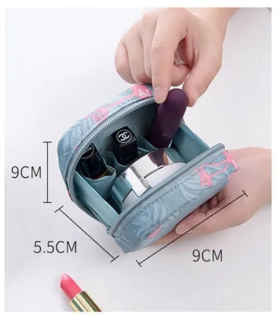 Cloth cube-shaped makeup storage bag in blue, pink, white, and white pink colour options.