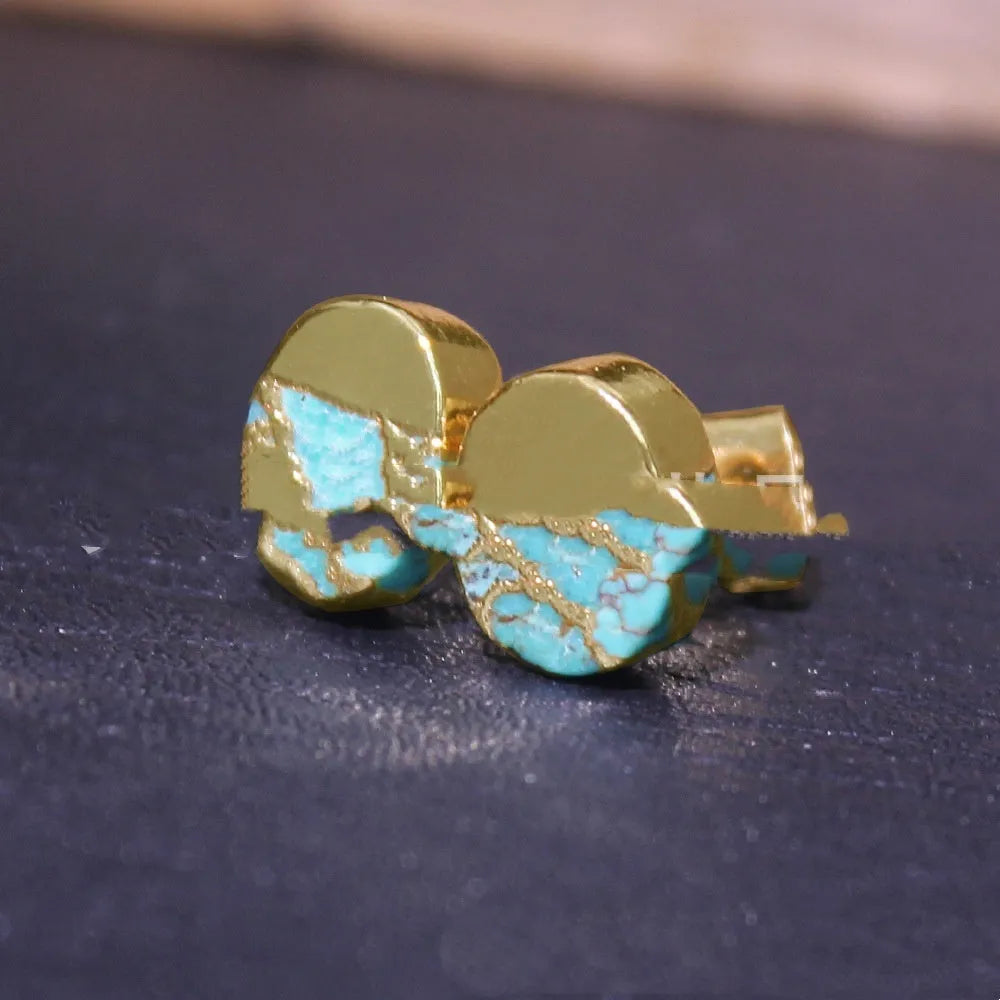Natural stone clip-on stud earrings with irregular shapes in bohemian style