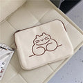 Nylon tablet protective sleeve with embroidered cat design and zipper closure