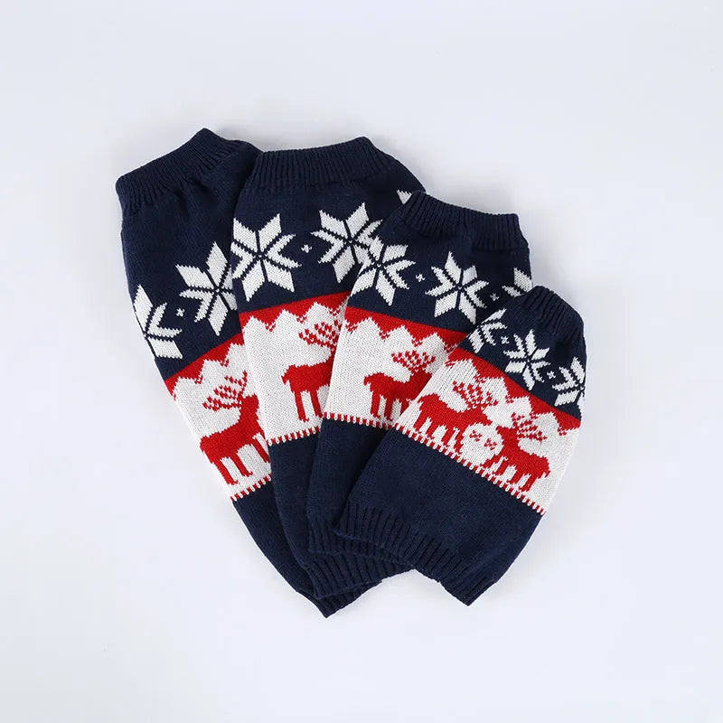 Navy blue knitted Christmas sweater for dogs in sizes XS, S, M, L