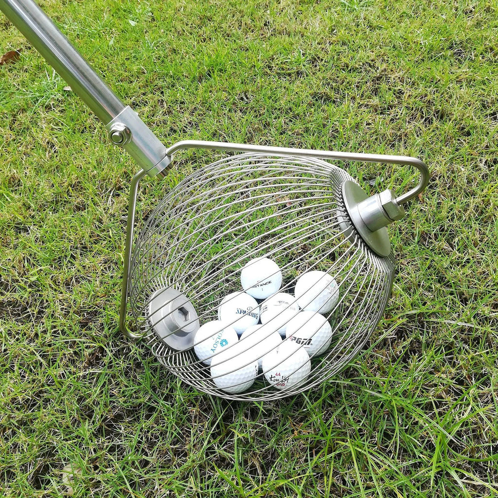 Stainless steel golf ball picker with metallic finish for retrieving balls without bending
