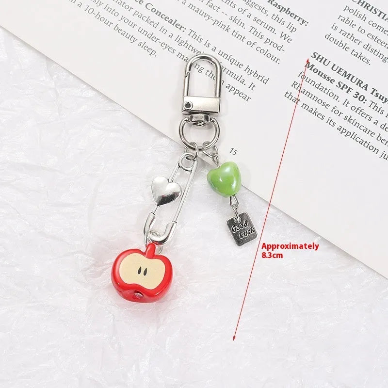 Plastic resin fruit mobile phone charm keychain with apple strawberry designs