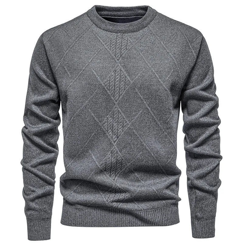 Fleece-lined thick round neck knitted undershirt for men in winter casual straight fit synthetic blend, five colour options