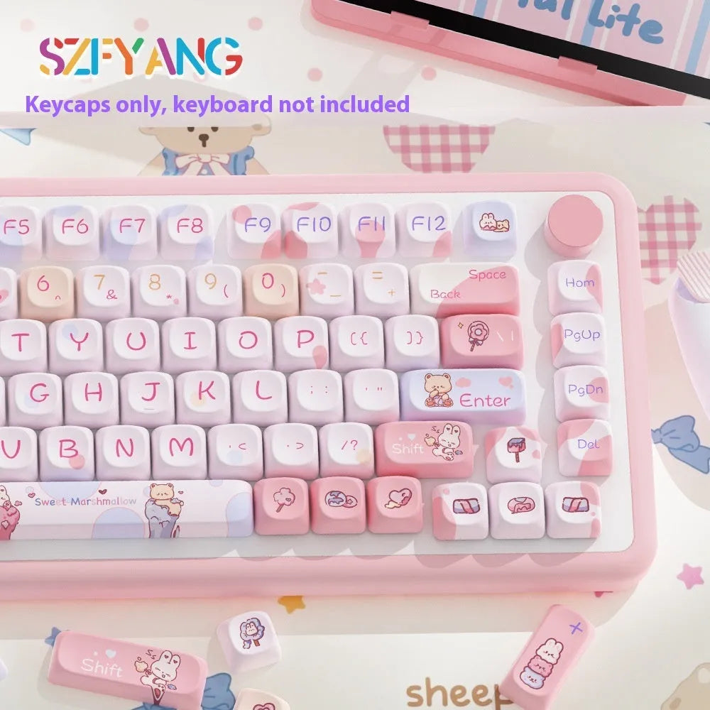 Sweet Cotton Candy coloured mechanical keyboard keycap set in a box, showing 112 or 120 key options.