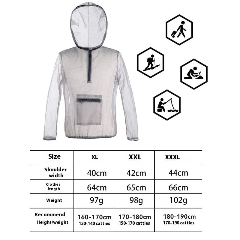 Smoky grey insect-proof mesh jacket for outdoor activities like hiking and camping