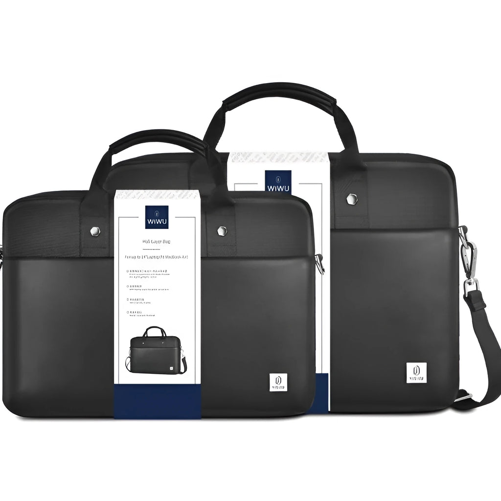 Black Oxford cloth laptop backpack showing multiple compartments and lock feature.