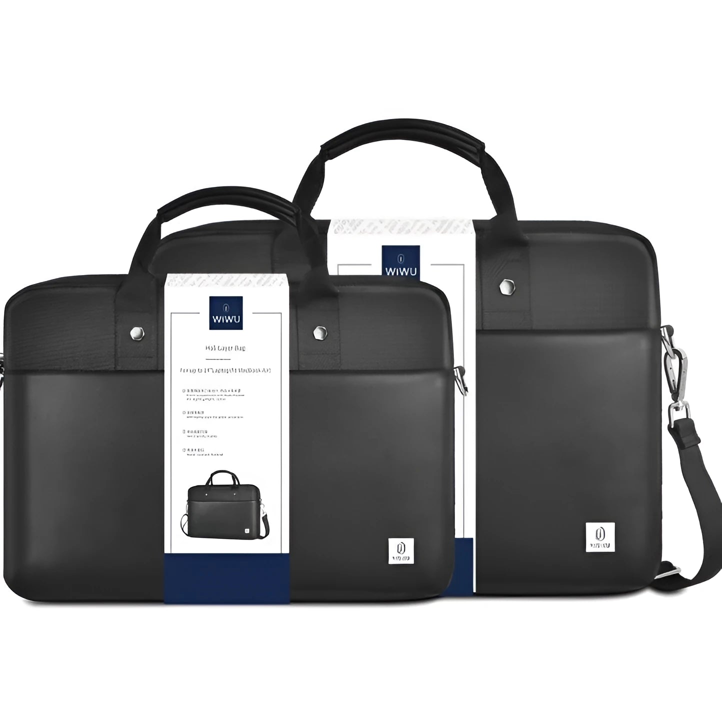 Black Oxford cloth laptop backpack showing multiple compartments and lock feature.