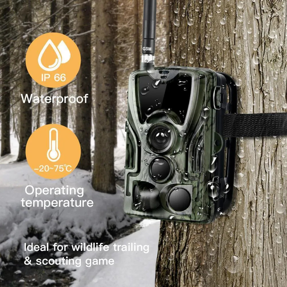Green cellular trail camera for hunting with LCD screen and sensor lens