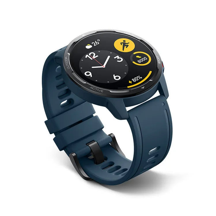 Smart watch with dual-band GPS and heart rate monitoring on silicone strap in black, white, or blue