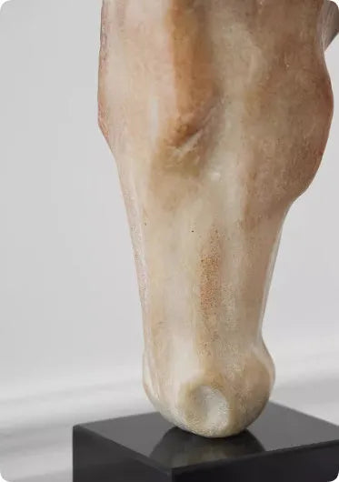 French retro abstract horse head desktop sculpture with carved finish, 50cm tall.