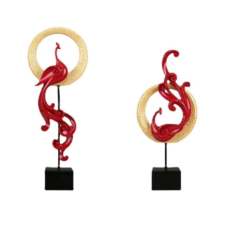 European-style phoenix ornament crafts in rose gold, silver, or red metallic finishes