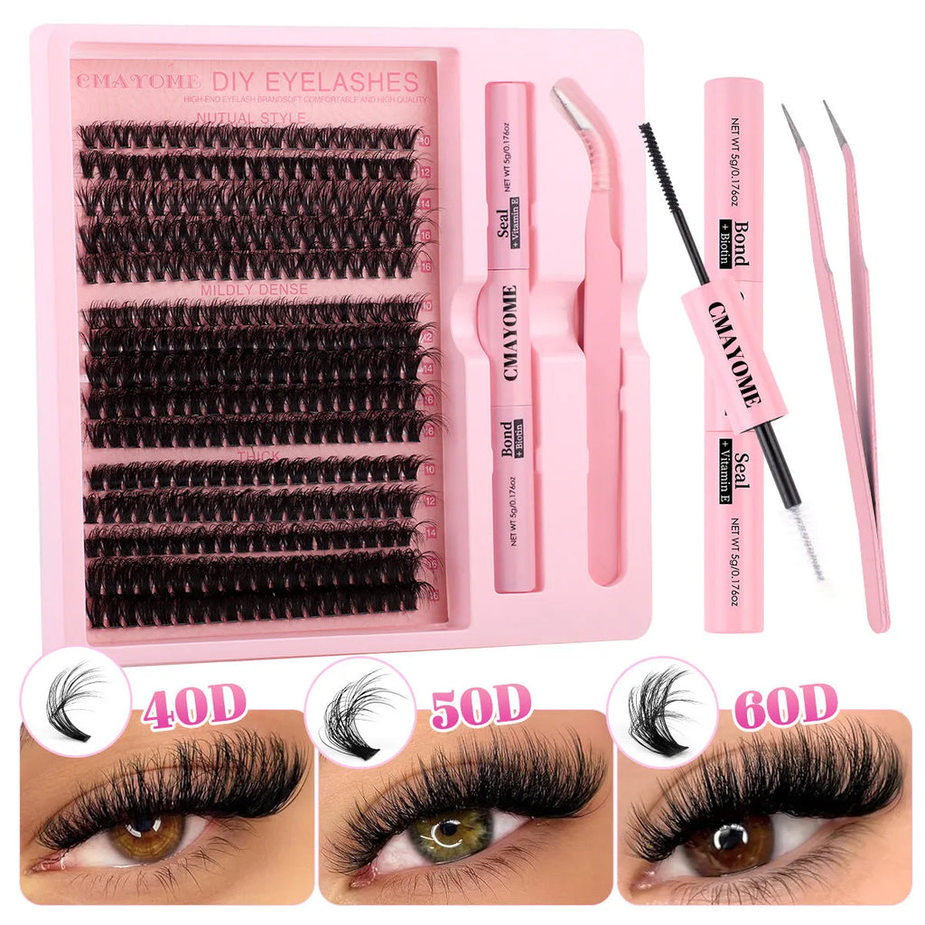 DIY false eyelashes extension suit with cluster segments and included application tweezers