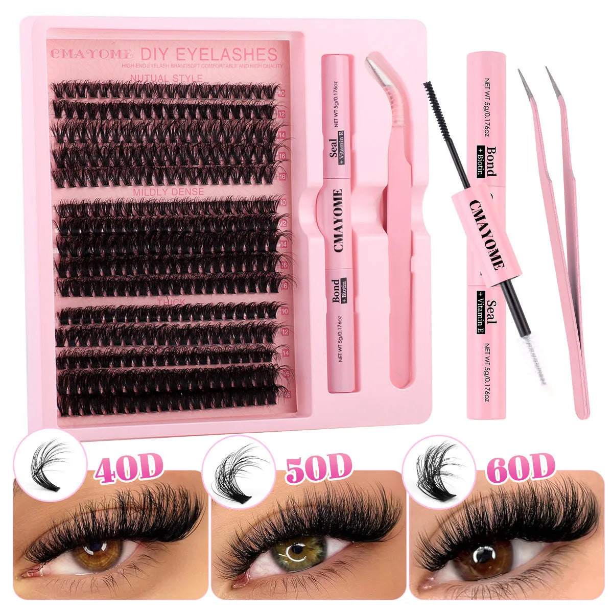 DIY false eyelashes extension suit with cluster segments and included application tweezers