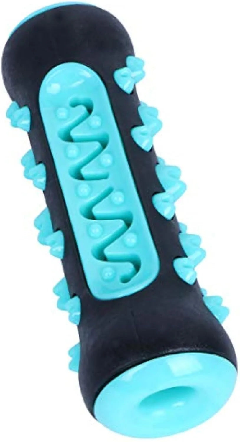 Natural rubber dog toothbrush chew toy in blue colour for dental cleaning.