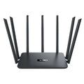 Dual-band Gigabit WiFi router with adjustable antennas in black or white colour options