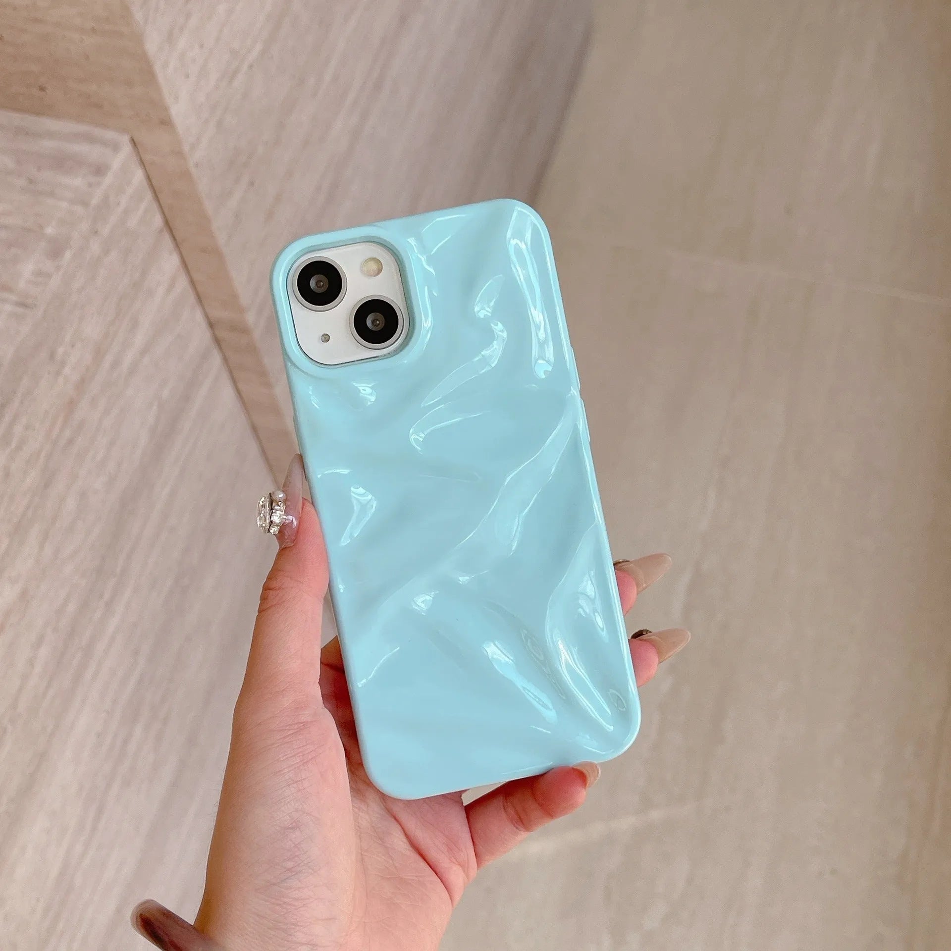 Silver electroplated TPU phone case with three-dimensional pleated pattern for iPhone