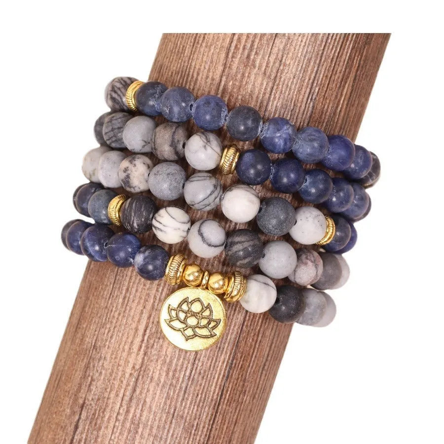 Blue patterned network stone bead multi layer bracelet with alloy construction in fresh sweet style