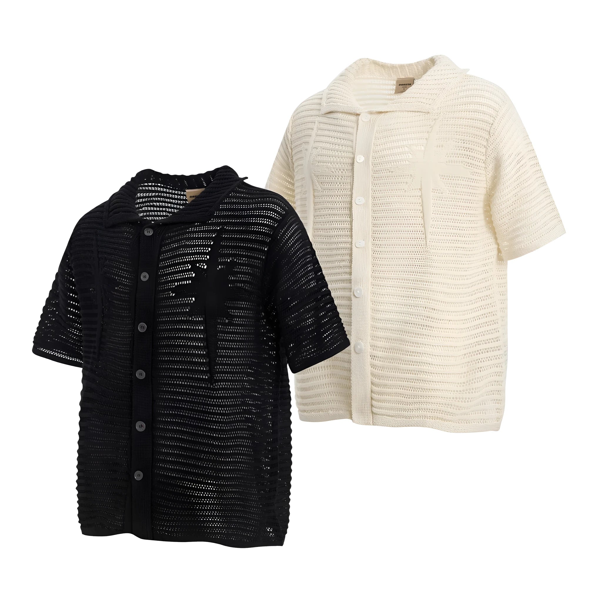 American retro style loose fit cotton short sleeve shirt in apricot and black colours