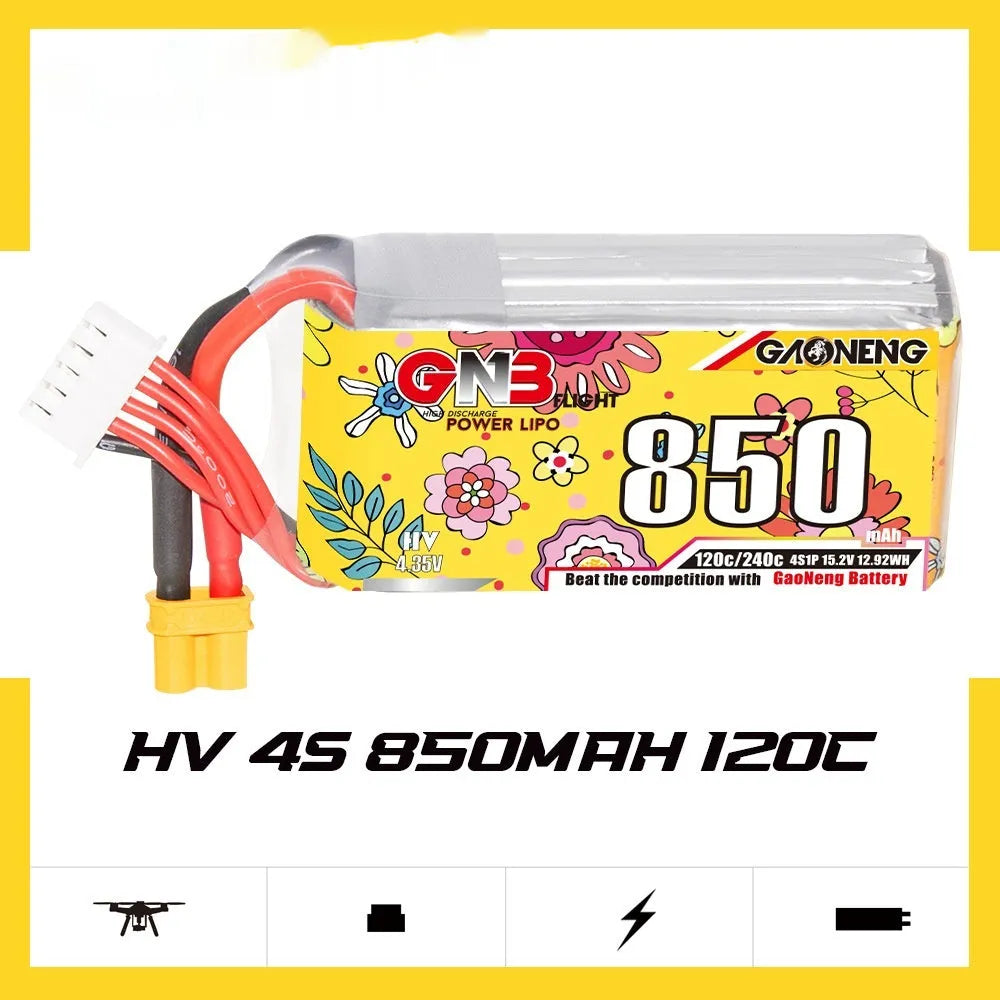 GNB 850mAh 4S 15.2V 120C LiPo battery pack with XT30 or XT60 connector for RC aircraft