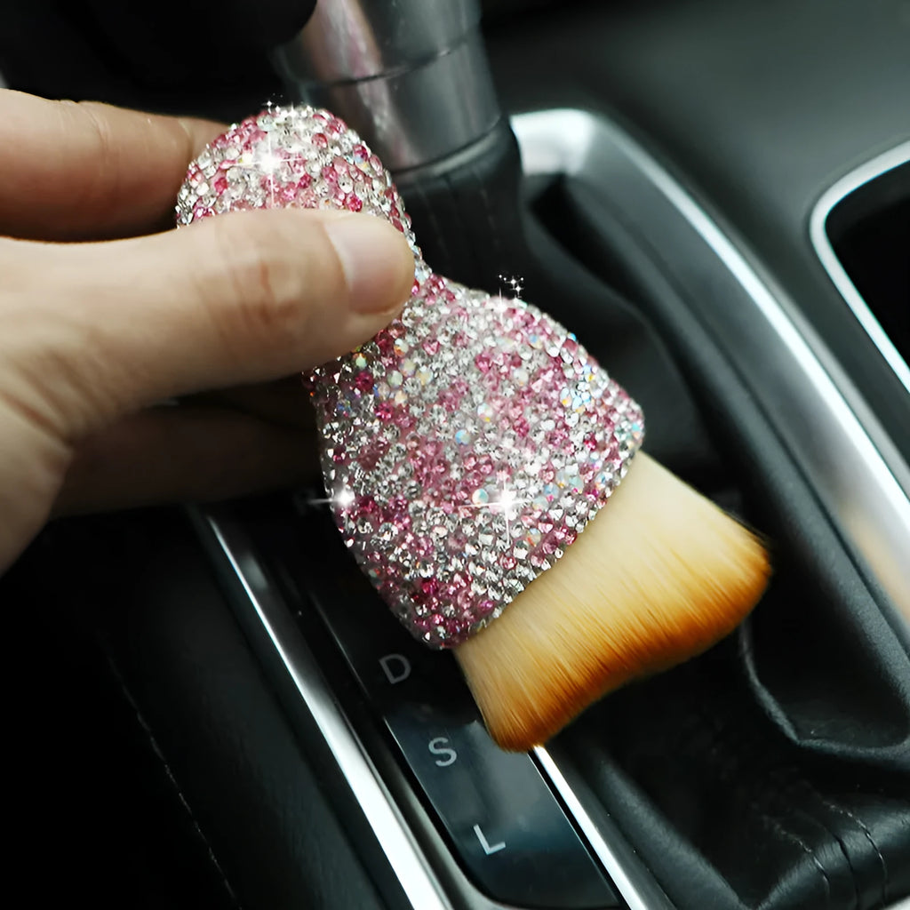 PVC car interior cleaning brush in white pink black colours measuring 10cm length 5cm width