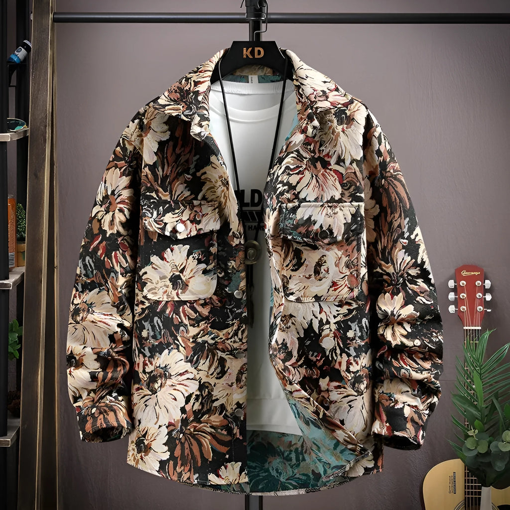 Personality casual lapel shirt coat in straight hem design with long sleeves