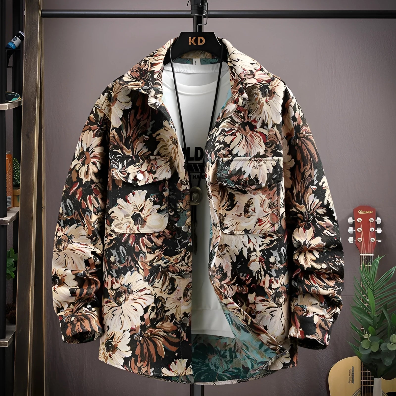 Personality casual lapel shirt coat in straight hem design with long sleeves