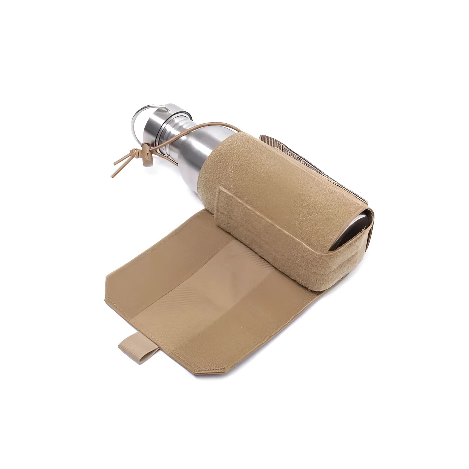 Adjustable insulated bottle cover in Oxford cloth with PU lining, shown in khaki colour.