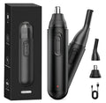 Black 2-in-1 rechargeable electric nose hair trimmer with built-in light and stainless steel blades