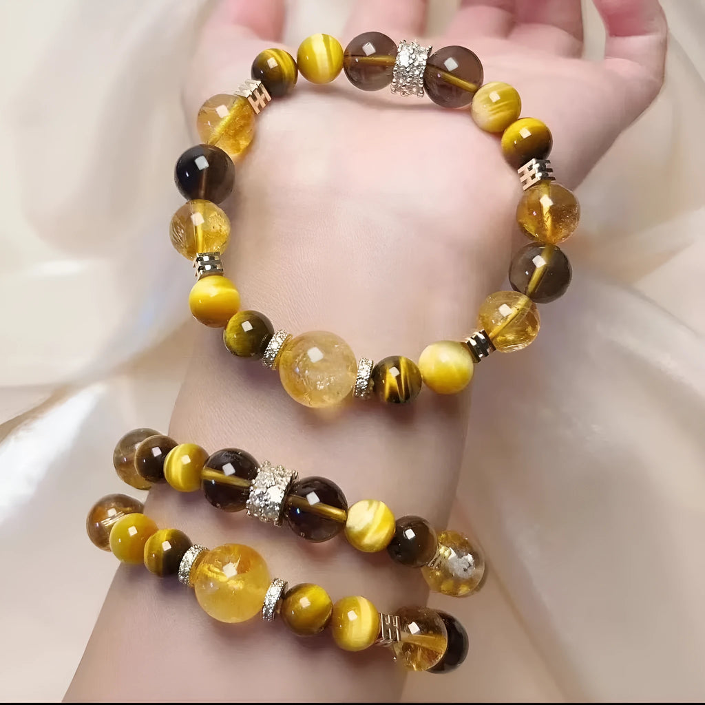 Natural yellow tower 10mm artificial crystal string beads bracelet with manual processing