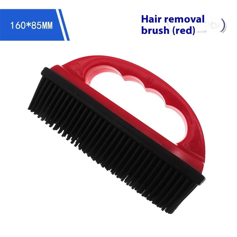 Red pet hair removal brush for grooming and carpet cleaning measuring 160mm by 85mm