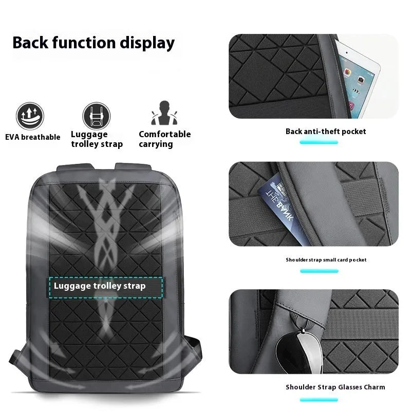Lightweight oxford cloth men's backpack with sewing line detail in dark gray colour
