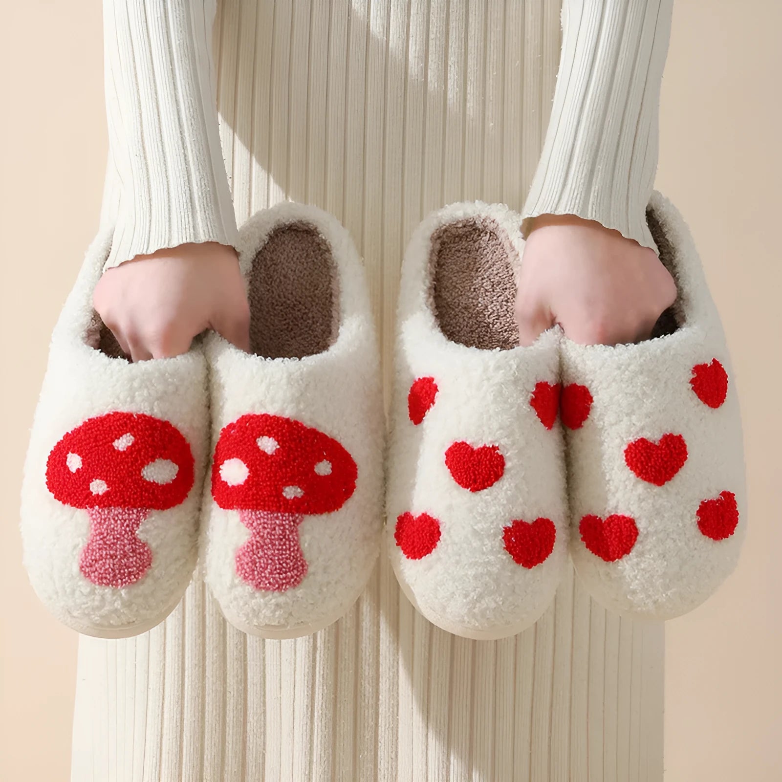 Women's plush cartoon pattern slippers with a non-slip PVC sole in Big Love design
