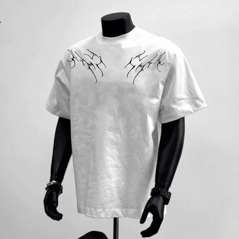 Men's loose fit cotton T-shirt with printed letter detail in white or black colours